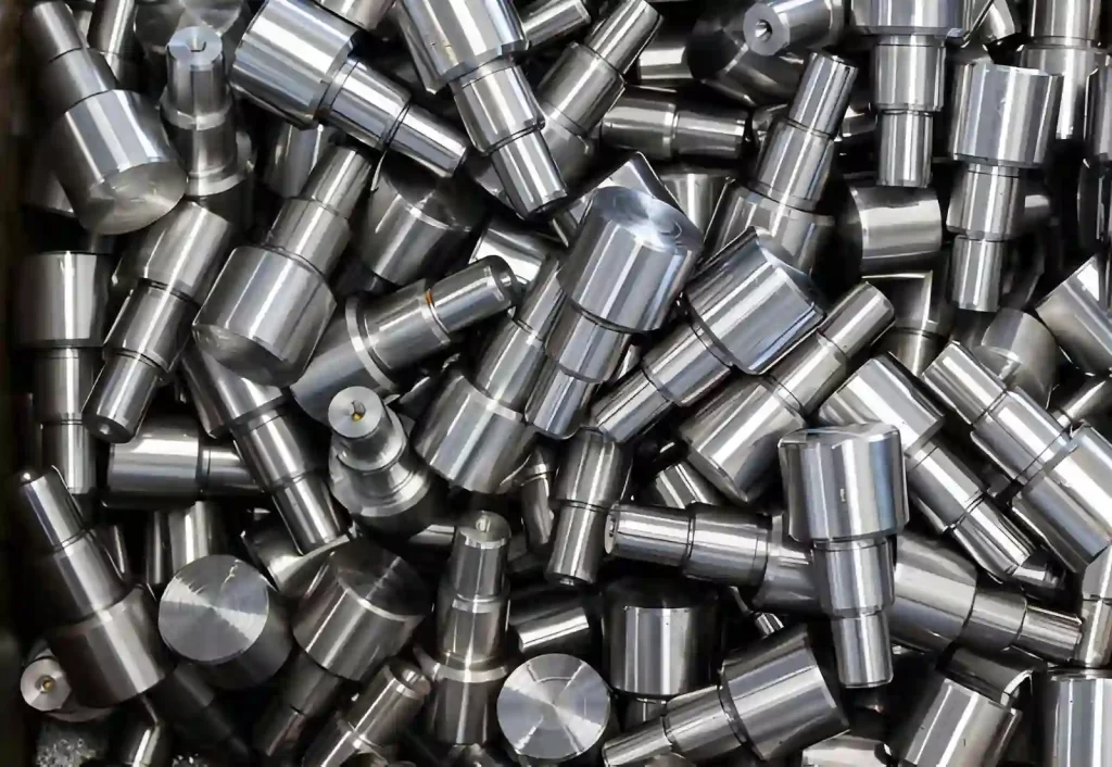Image of a stack of machined steel automotive parts with a passivated surface.