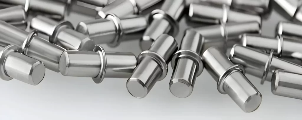 Image of steel rivets treated with passivation, showing a protective surface layer.