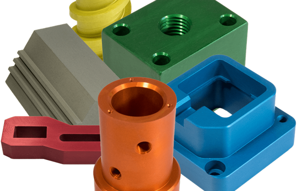 anodized and powder-coated parts in different colors and shapes