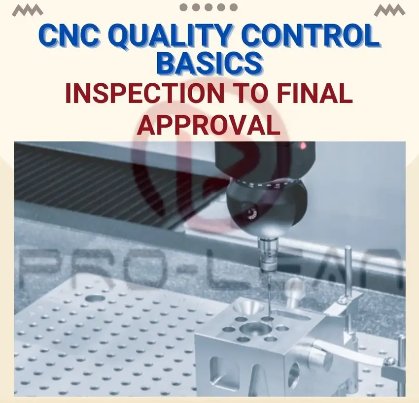 An image of a CNC quality control touch probe on machined block with holes and recessed features 