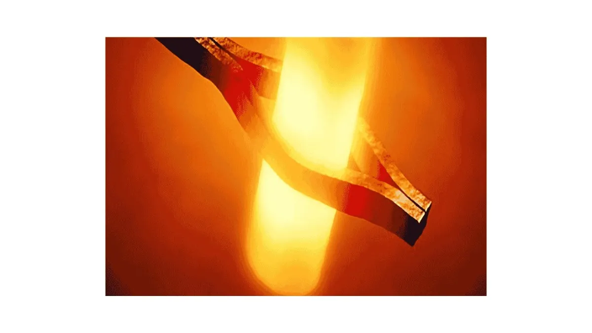 A steel part being quenched, cooled rapidly from the transformation temperature