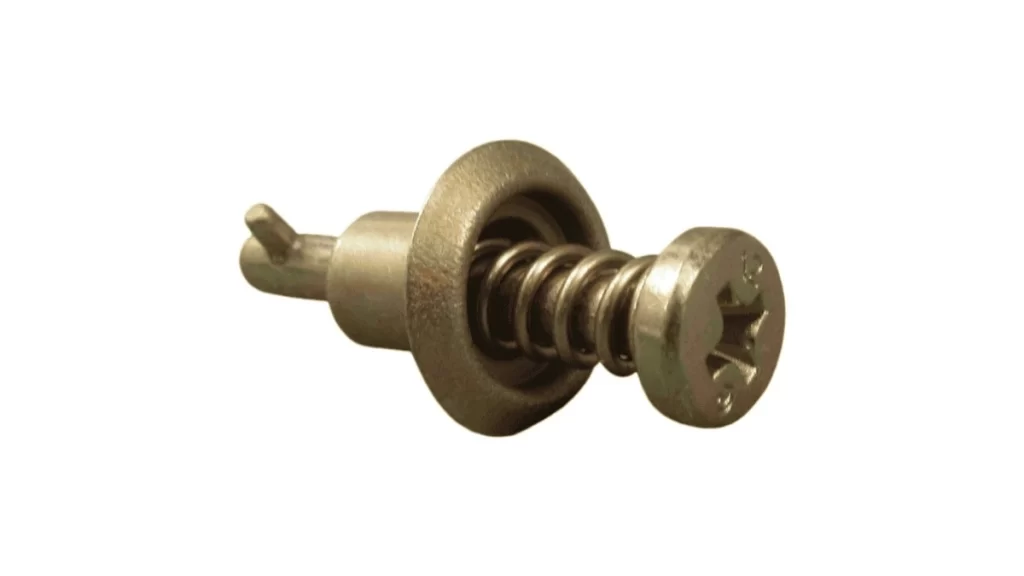 Close-up of a stud fastener showing a spring design to lock parts.