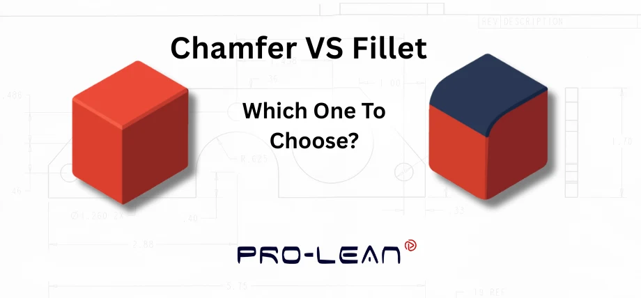 Chamfered edge on the left with fillet edge on the right. Text saying “Chamfer vs fillet”