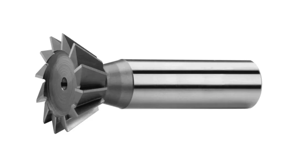 Close-up view of dovetail cutters, showing their unique angled cutting edges.