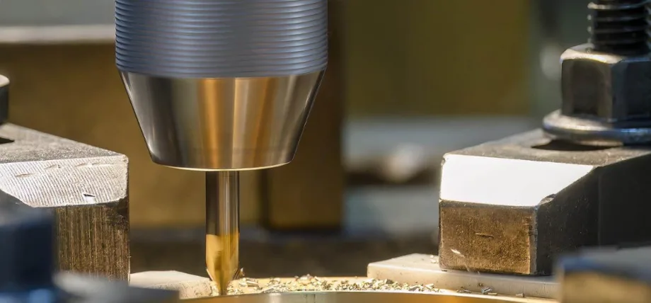 CNC milling tool moving on a part with two chamfered edges on top