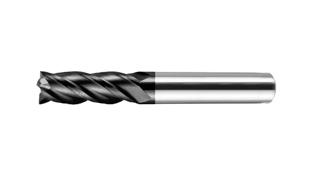 Flat end mill with a black-coated tip, shown in a clear, simple view.