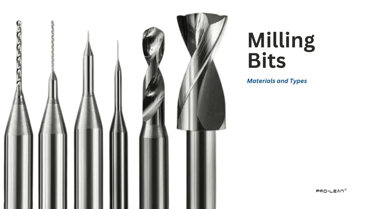 Milling bits arranged side by side, with overlaid text reading "Milling Bits (Materials and Types).