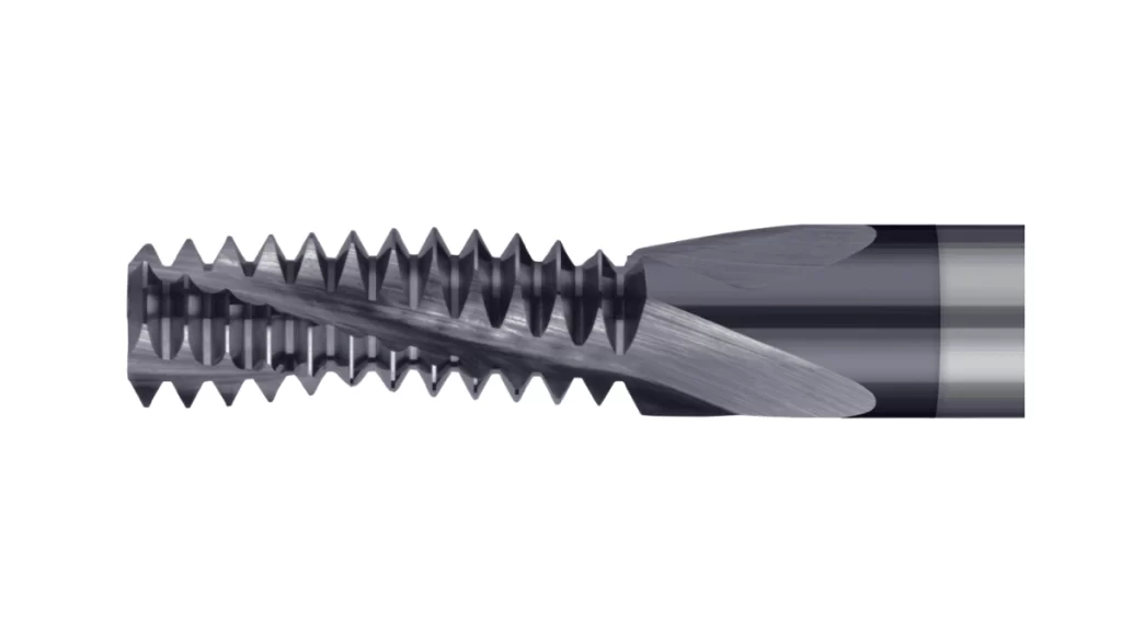 Close-up of a thread mill with sharp teeth, designed for cutting threads.