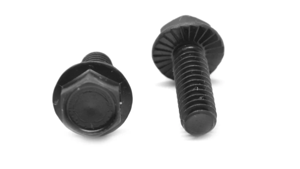 Set of black case-hardened fasteners showcasing hardened surface.