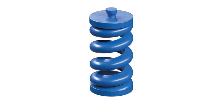 Blue plastic spring on a white background