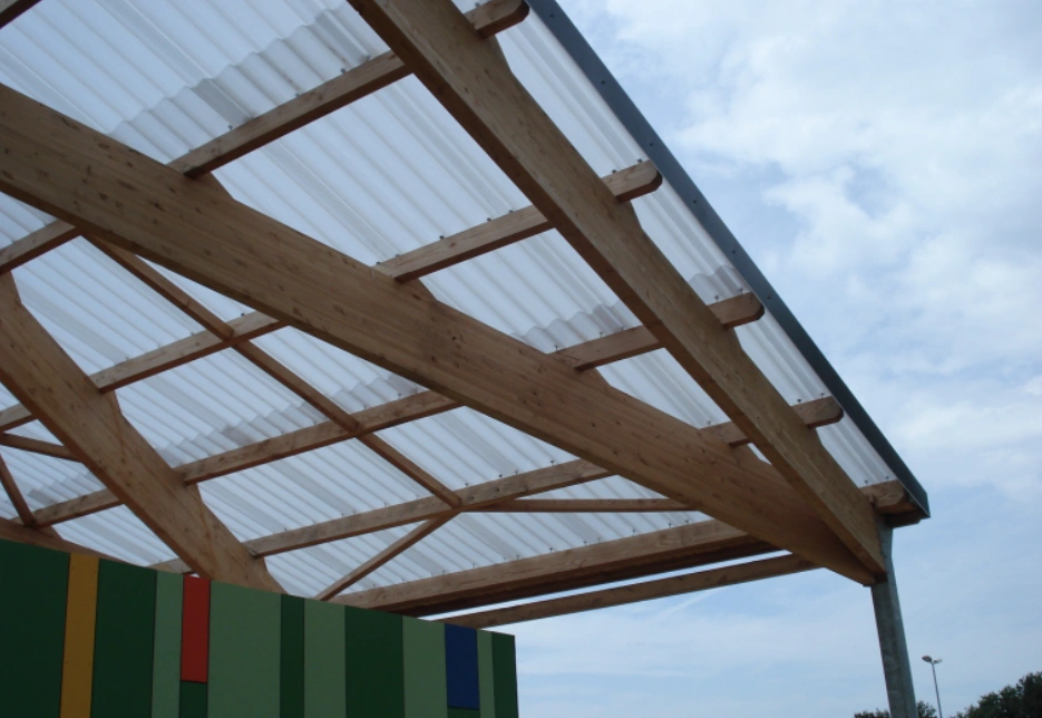 An image of a roof built using transparent polycarbonate material 