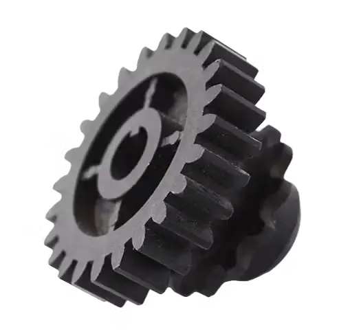 CNC turned plastic gear with precision teeth.