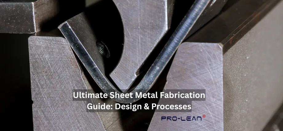 Close-up of sheet metal being precisely bent in a press brake tool during fabrication, showcasing clean bend lines and professional finishing.