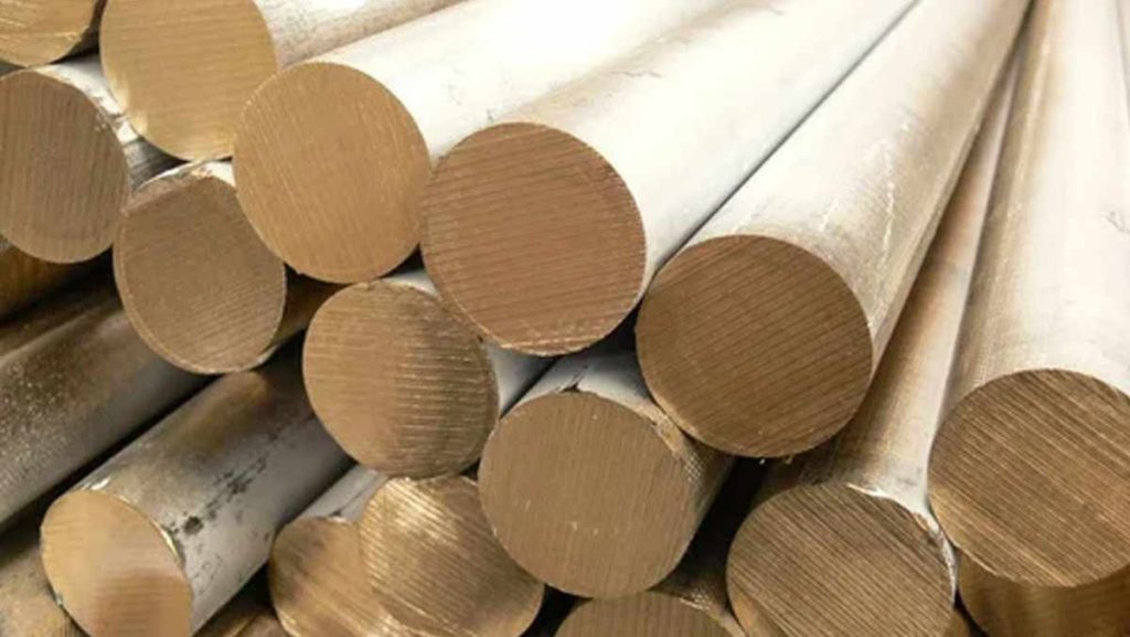 Bundle of light golden-brown metal rods.