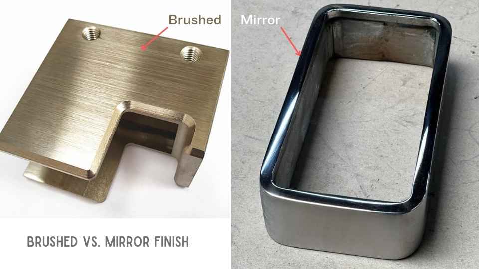 A side-by-side comparison of brushed and polished surfaces