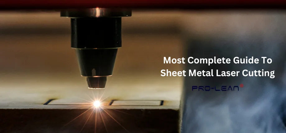 Laser head actively cutting a rectangular slot in metal, overlaid with text 