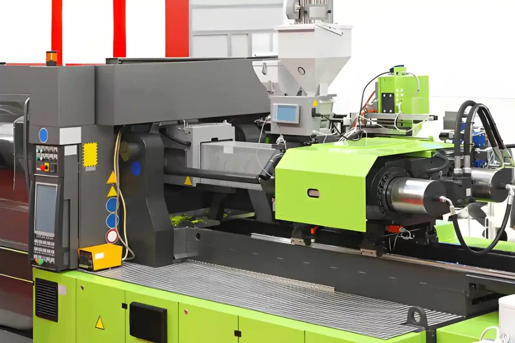 Industrial injection molding machine used for manufacturing plastic parts in mass production.