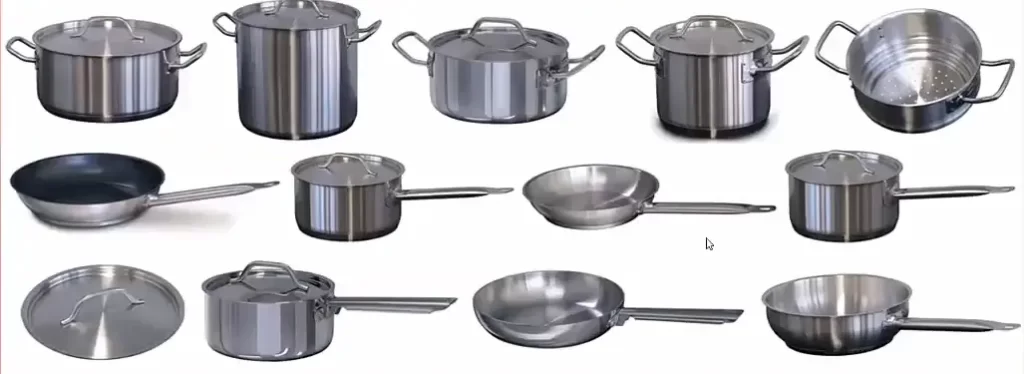 Different types of stainless steel cookwares with Teflon coating