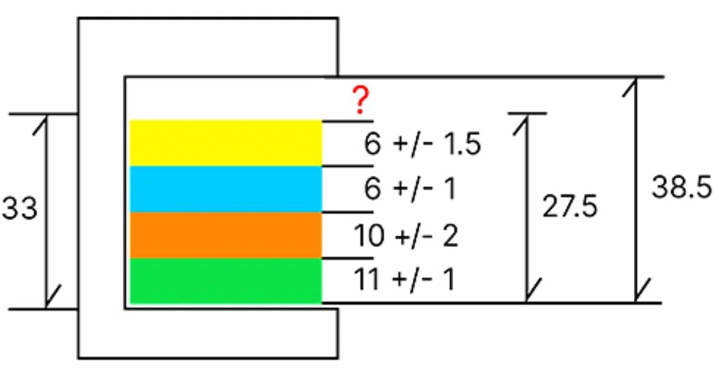 Example of worst case analysis with dimensions and tolerances values