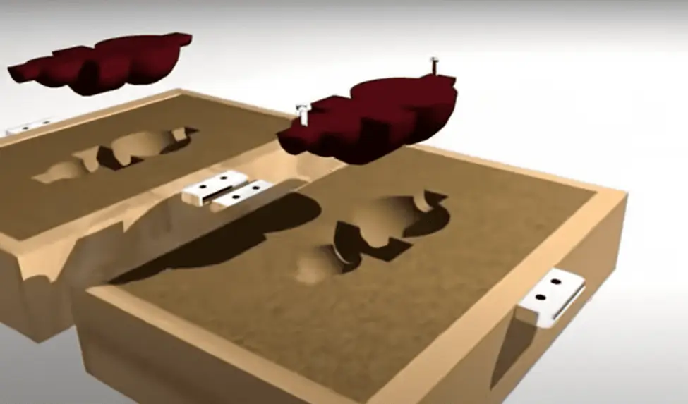 Shrinkage in sand casting: Cross-sectional view of two sand molds showing shrinkage areas.