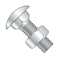 An image of carriage bolt with nut covering its threads at the middle