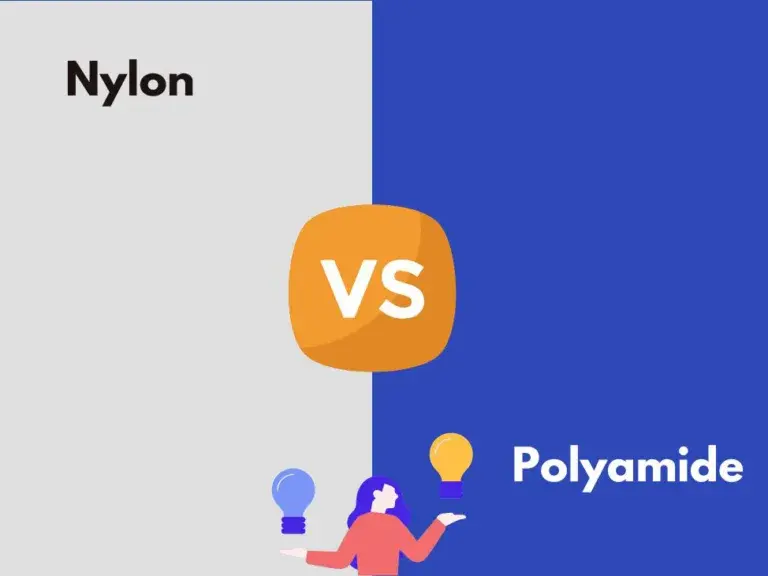 Nylon vs Polyamide comparison chart with lightbulb icons for ideas.