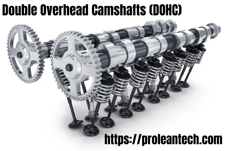 Double Overhead Camshafts (DOHC) mechanism. Description: A detailed image of double overhead camshafts (DOHC) showcasing precise engineering, highlighting its advanced design for improved engine performance.