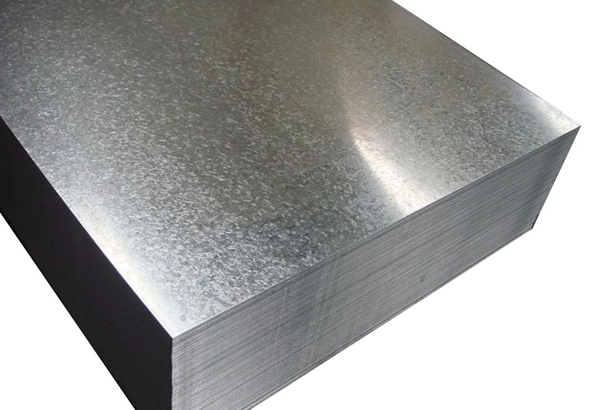 A pile of thin galvanized steel sheets 