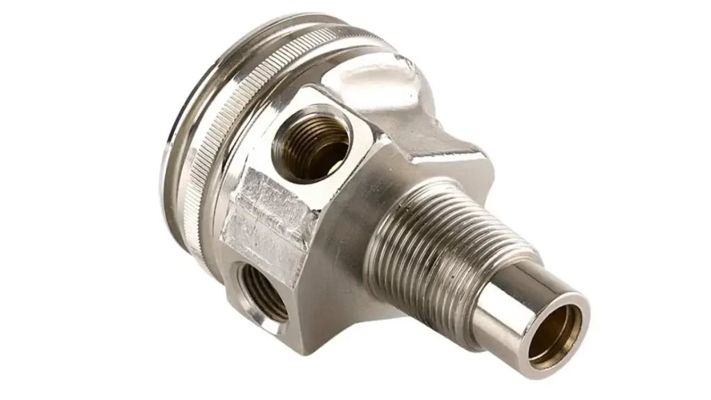 A hub with nickel plating, featuring a metallic finish, designed for joining components together