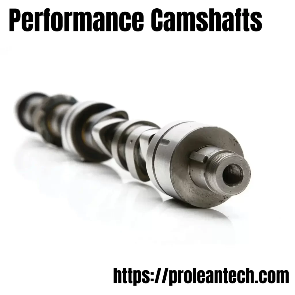 Close-up view of a performance camshaft designed for enhanced engine efficiency and power.