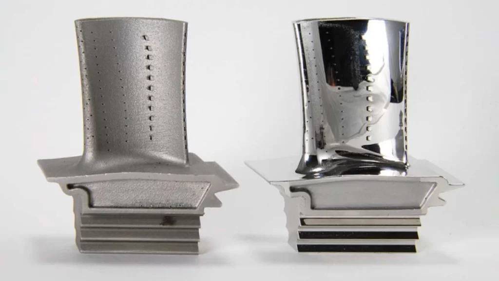 Comparison of two metal prototypes, unfinished on the left and finished on the right