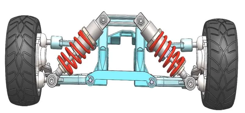 Illustration of an independent suspension system with coil springs and shock absorbers.