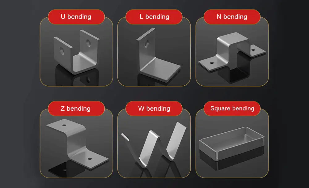 Different sheet metal bending brackets inside box with their names inside red box. 