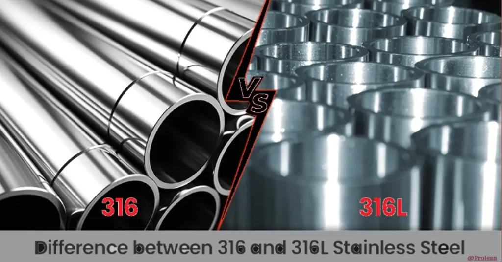 An image showing stainless steel  316 and 316L pipes: Text in the bottom