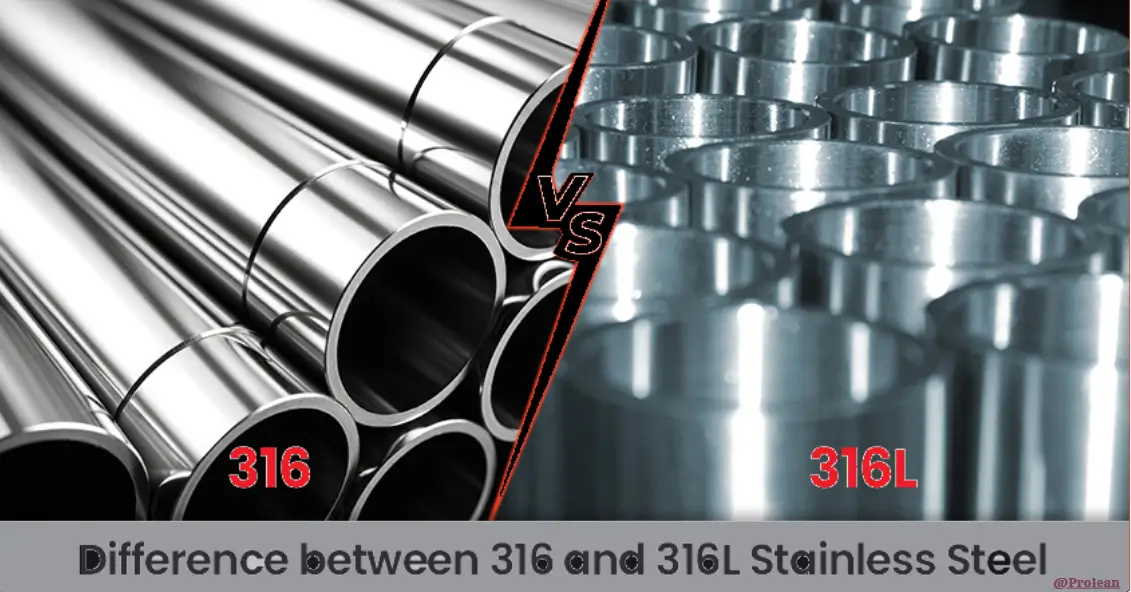 An image showing stainless steel 316 and 316L pipes: Text in the bottom