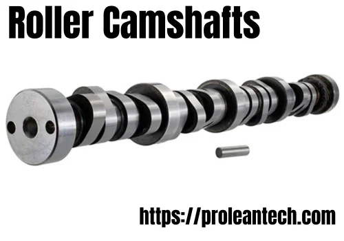 Roller camshaft with cylindrical bearings for smooth mechanical operations.