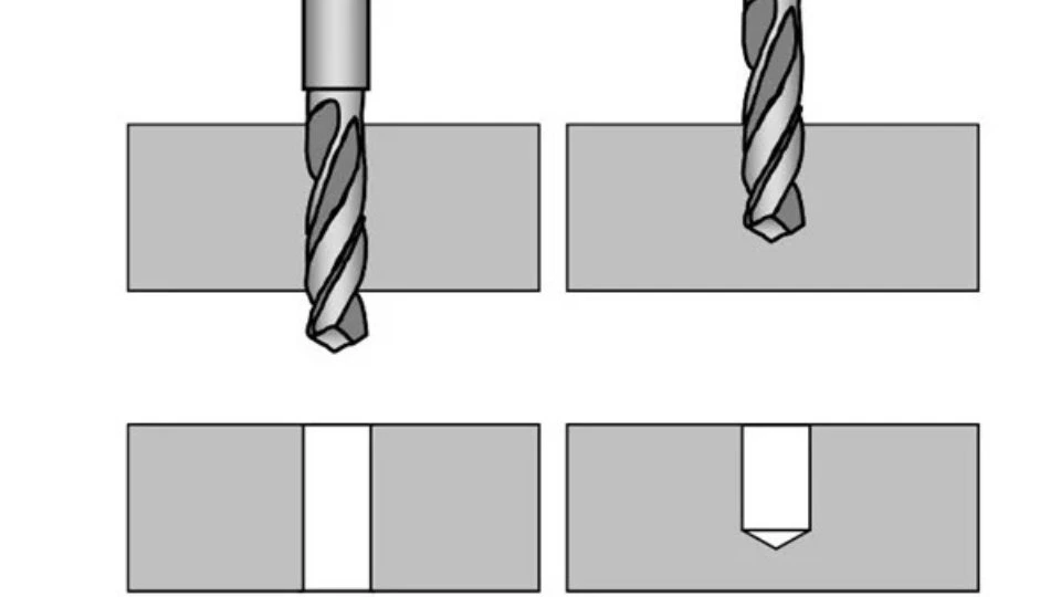 A simple illustration showing a blind hole, where the hole does not pass through the entire thickness of the material.