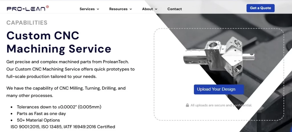 A screenshot of CNC Machining Services | ProleanTech