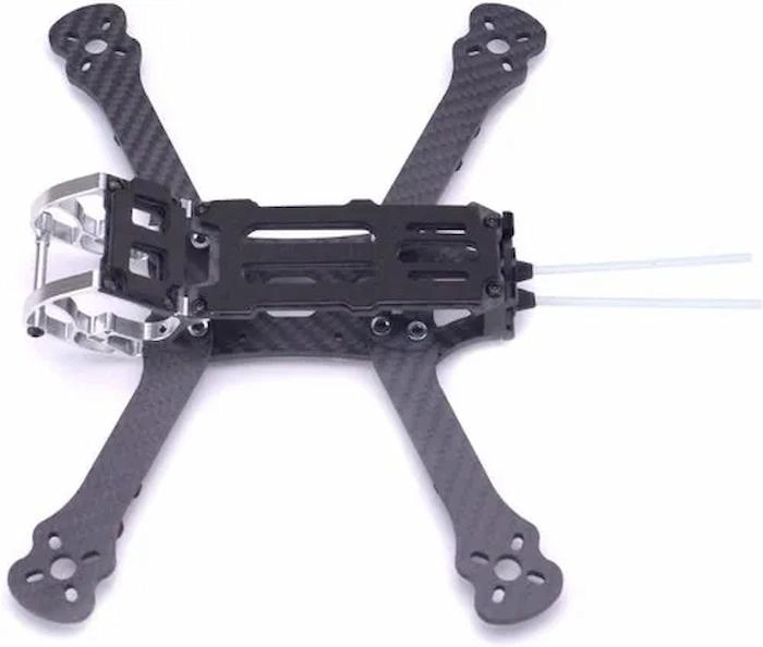 A close-up view of a drone skeleton made with lightweight carbon fiber material 