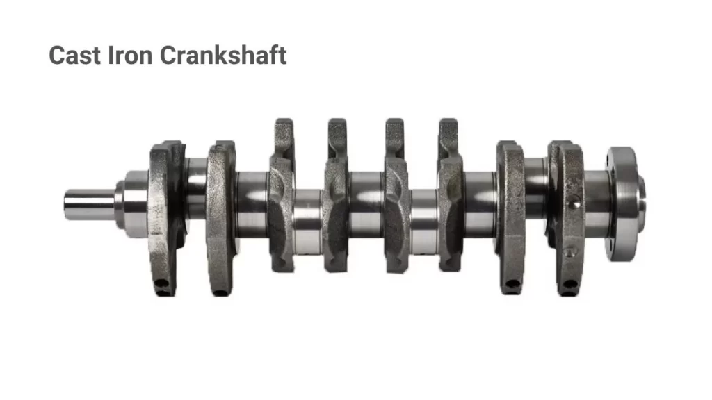 The image shows a cast iron crankshaft with a strong, durable design, effective for use in the engine.