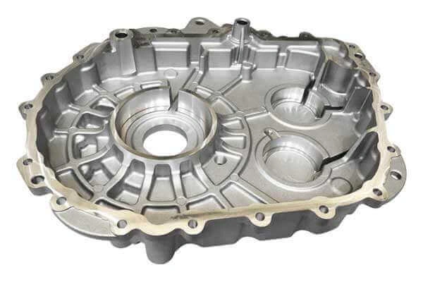 A close up view of aluminum die casted engine components 