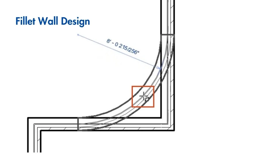 The image shows a fillet wall design featuring a smooth rounded curve and edges along the walls for distributing stress.