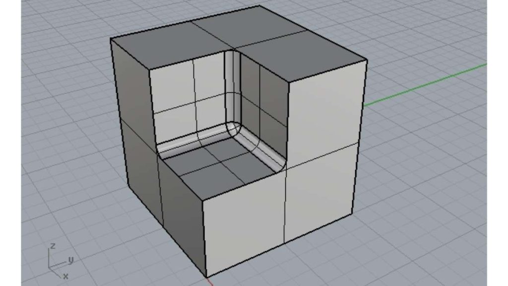 Close-up of the CNC CAD Model showing filleting on an inside corner of the plane.