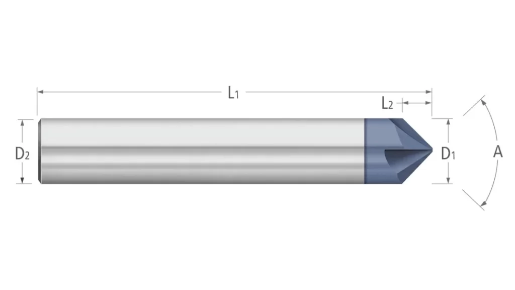 An image showing the geometry of flat-end non-cutting chamfer cutters. It highlights their simple design for edge preparation.