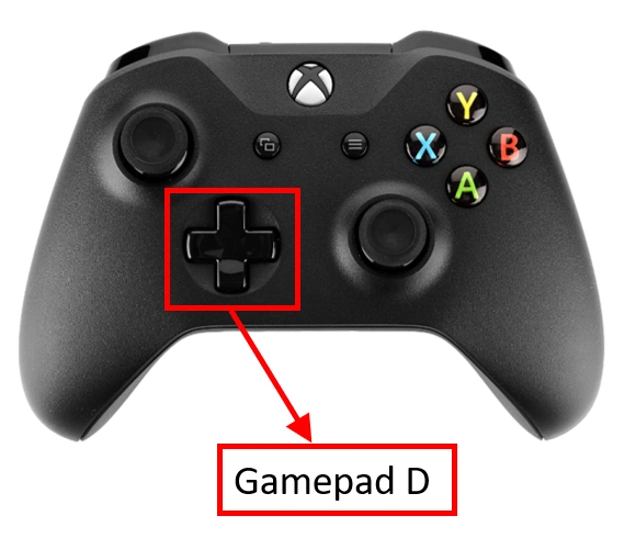 A closeup view of GamePad D indicating with a red arrow