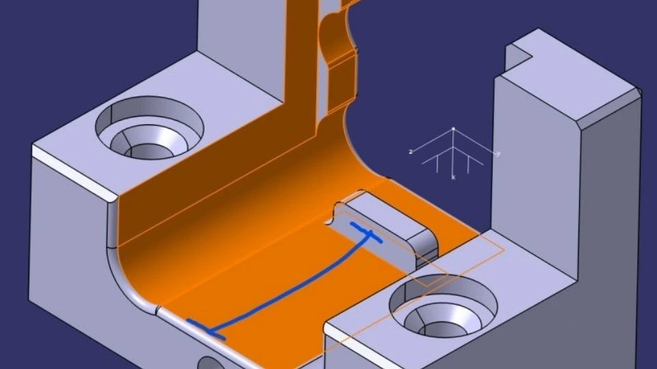 An interrupted hole, depicts a hole partially obstructed by intersecting features like grooves or edges.