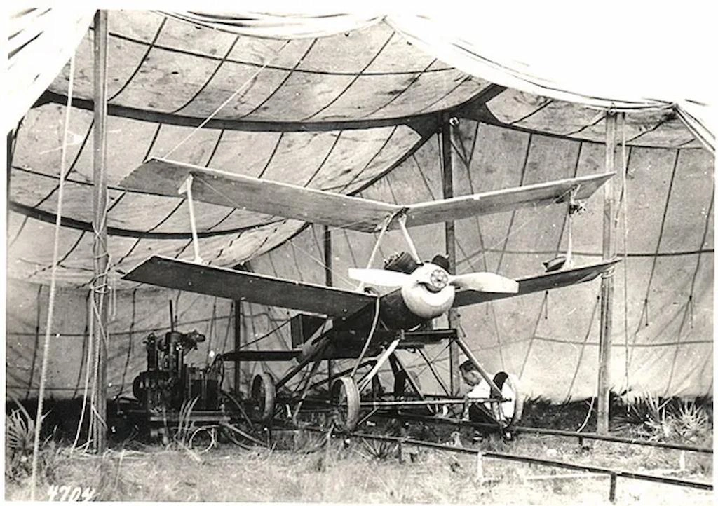 A black and white image showing an image of the historical drone “ Kettering Bug” 