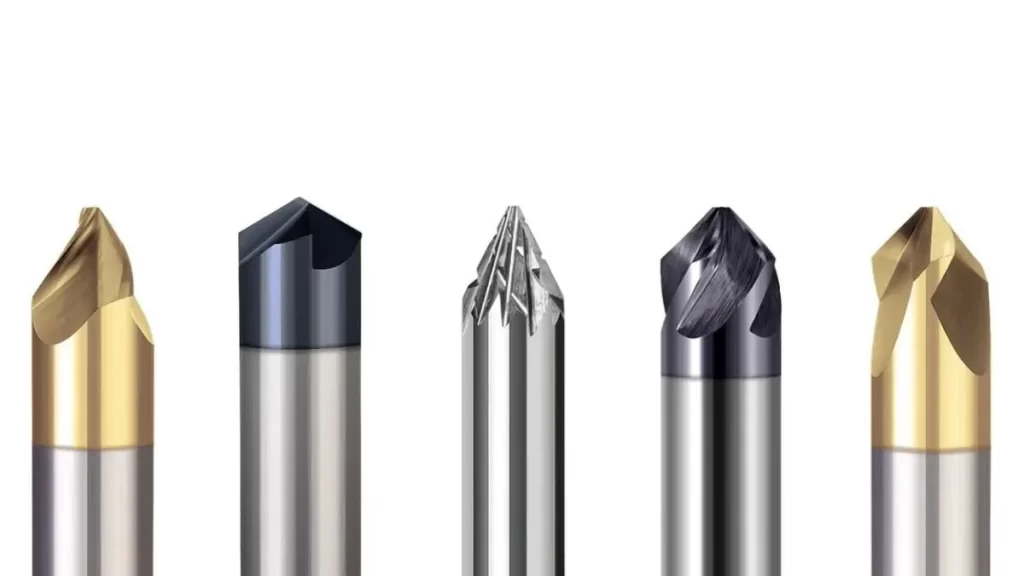 An image showing pointed-tip chamfer cutters, focusing on their design and sharp tips for chamfering.