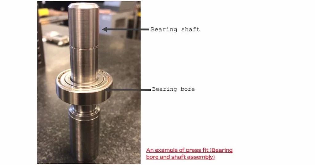 An image showing press fit assembly of bearing shaft into bore