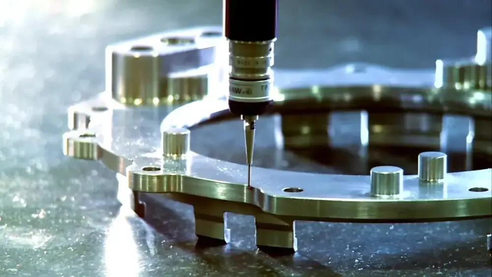 A CNC Machine Precisely Shaping Electronic Semiconductor Part. It depicts the advanced approach to technology and craftsmanship for meeting exact part tolerance.